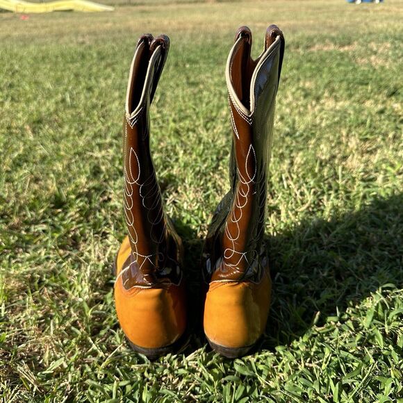 Rare Nocona Justin Patent Leather Cowboy Boots Mens 9.5 D Glossy Brown Tan‎ main image 10